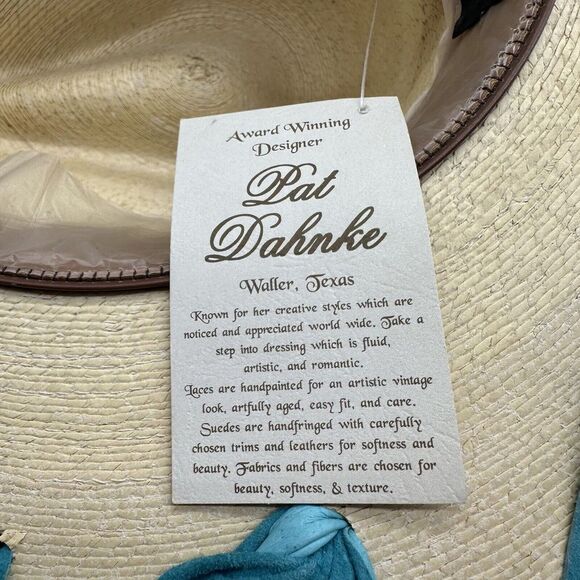 Pat Dahnke Western Gus Hat Womens Size 7.25 Straw Suede Turquoise Western $425‎